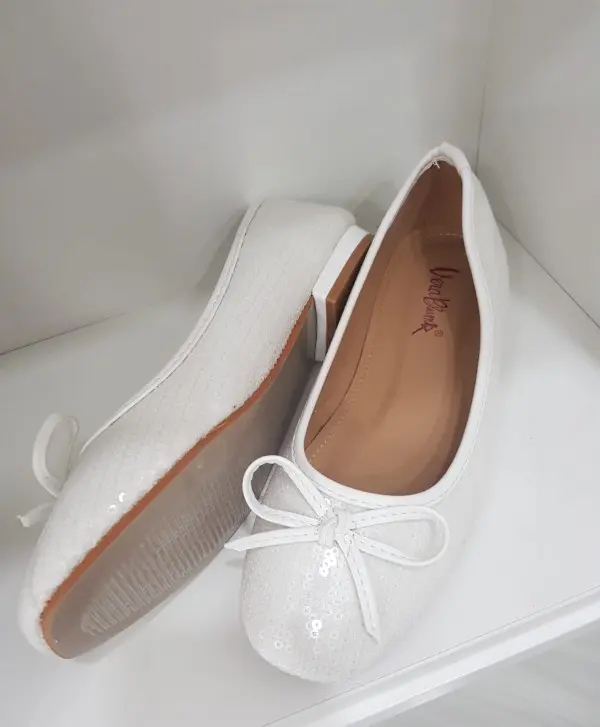 White sequined ballet flats