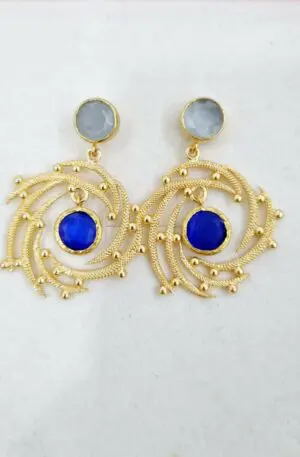 Earrings made with brass and cat's eye, weight 7g, length 5cm