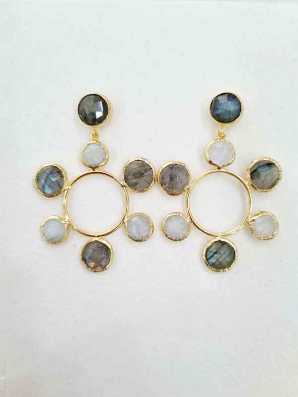 Earrings made with labradorite and brass. Weight 7g Length 5.5cm
