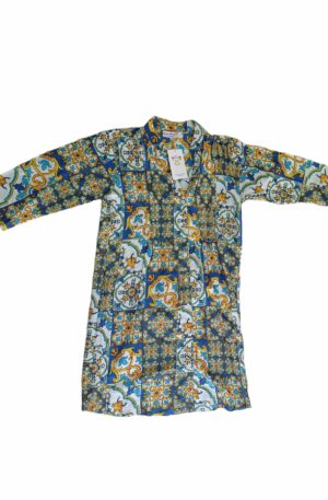 Caftan shirt with majolica fish pattern with buttons, opaque fabric, 3-quarter sleeve with button to make a short sleeve. Presence of decorations with micro beads. sizes: S/M; L/XL100% cotton