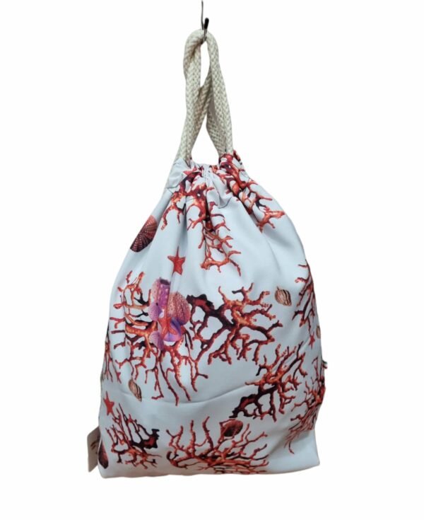 Coral backpack white background