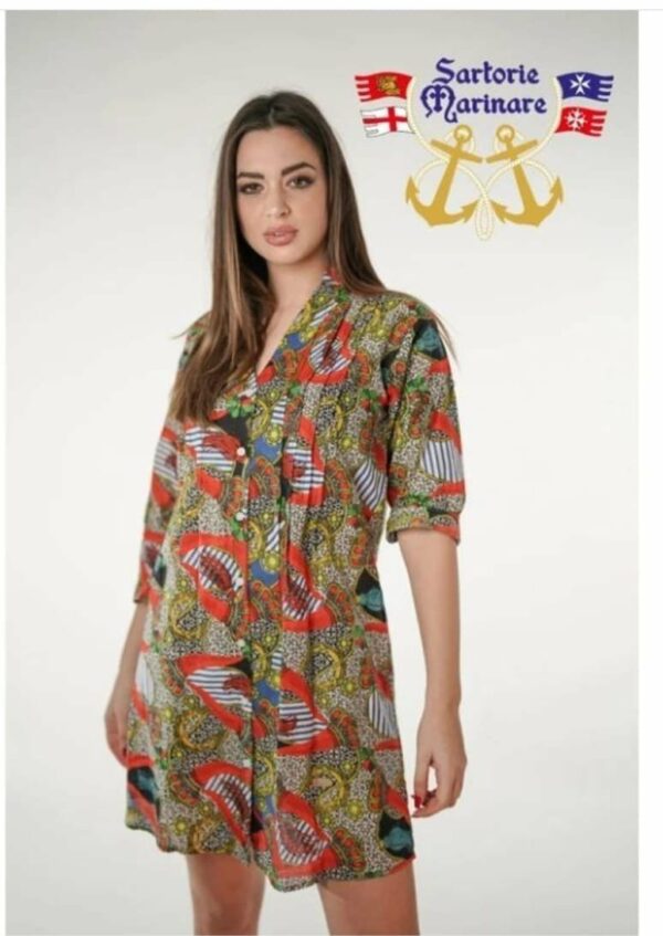 Amalfi patterned shirt caftan with buttons, opaque fabric, 3-quarter sleeve with button to make a short sleeve. Presence of decorations with micro beads. sizes: s/m; l/xl 100% cotton