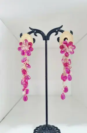Earrings made with quartz and agate on brass pin. Length 8.5cm Weight 11.2 g