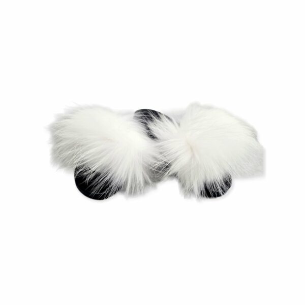 Furry slippers with rubber base and non-slip sole, 2.7cm rise. White color