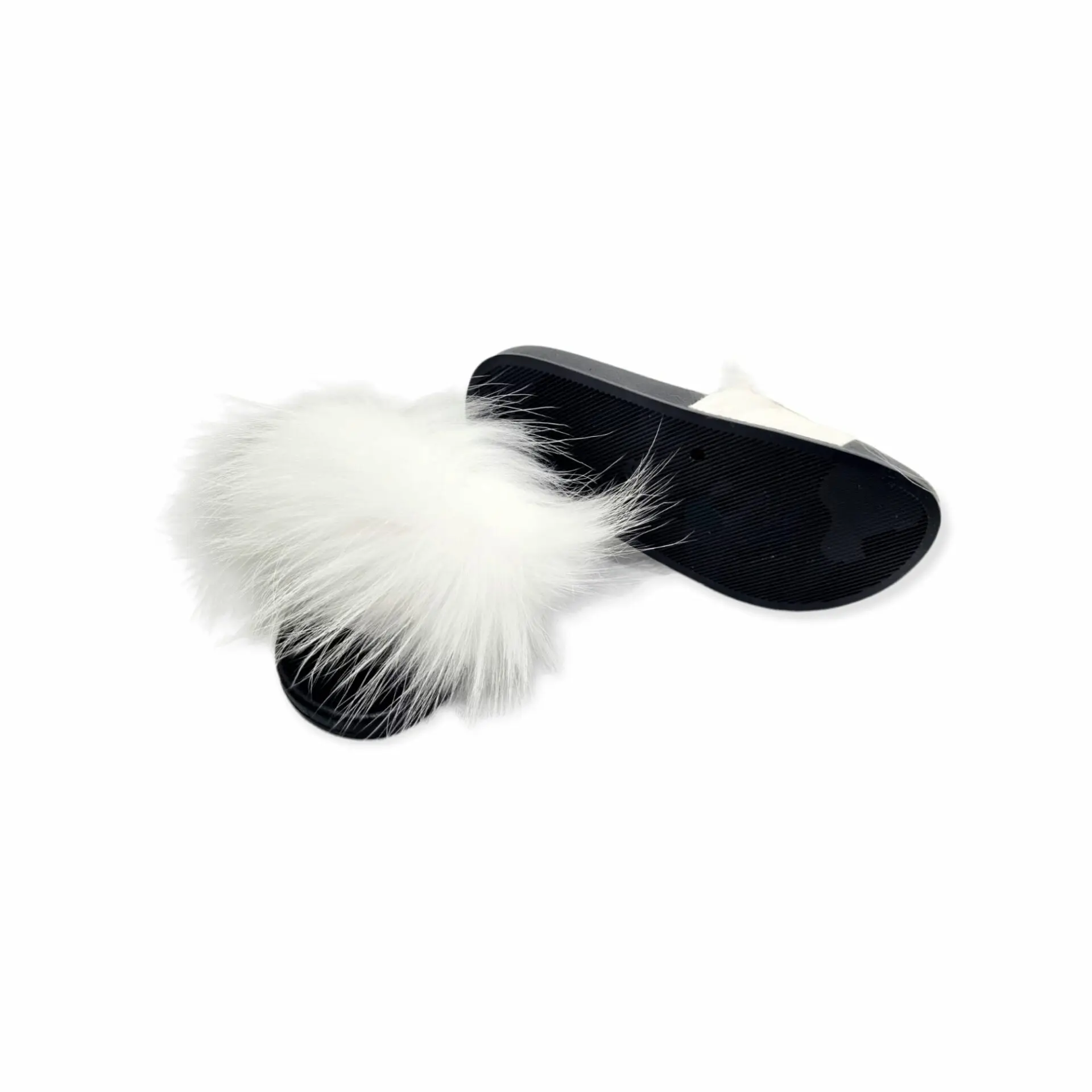 Furry slippers with rubber base and non-slip sole, 2.7cm rise. White color