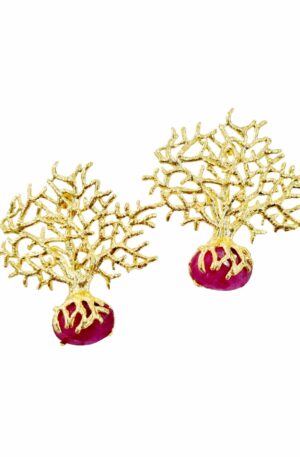 Earrings made with brass and ruby root. Weight 13g Length 4cm