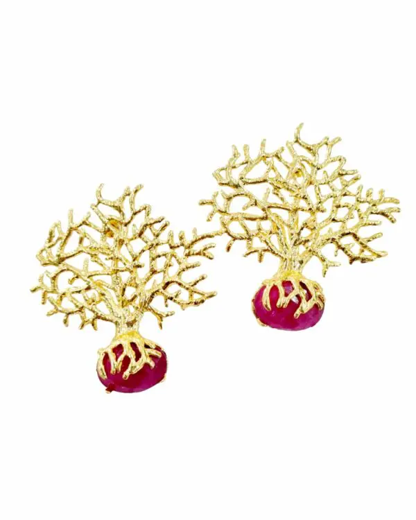 Earrings made with brass and ruby root. Weight 13g Length 4cm