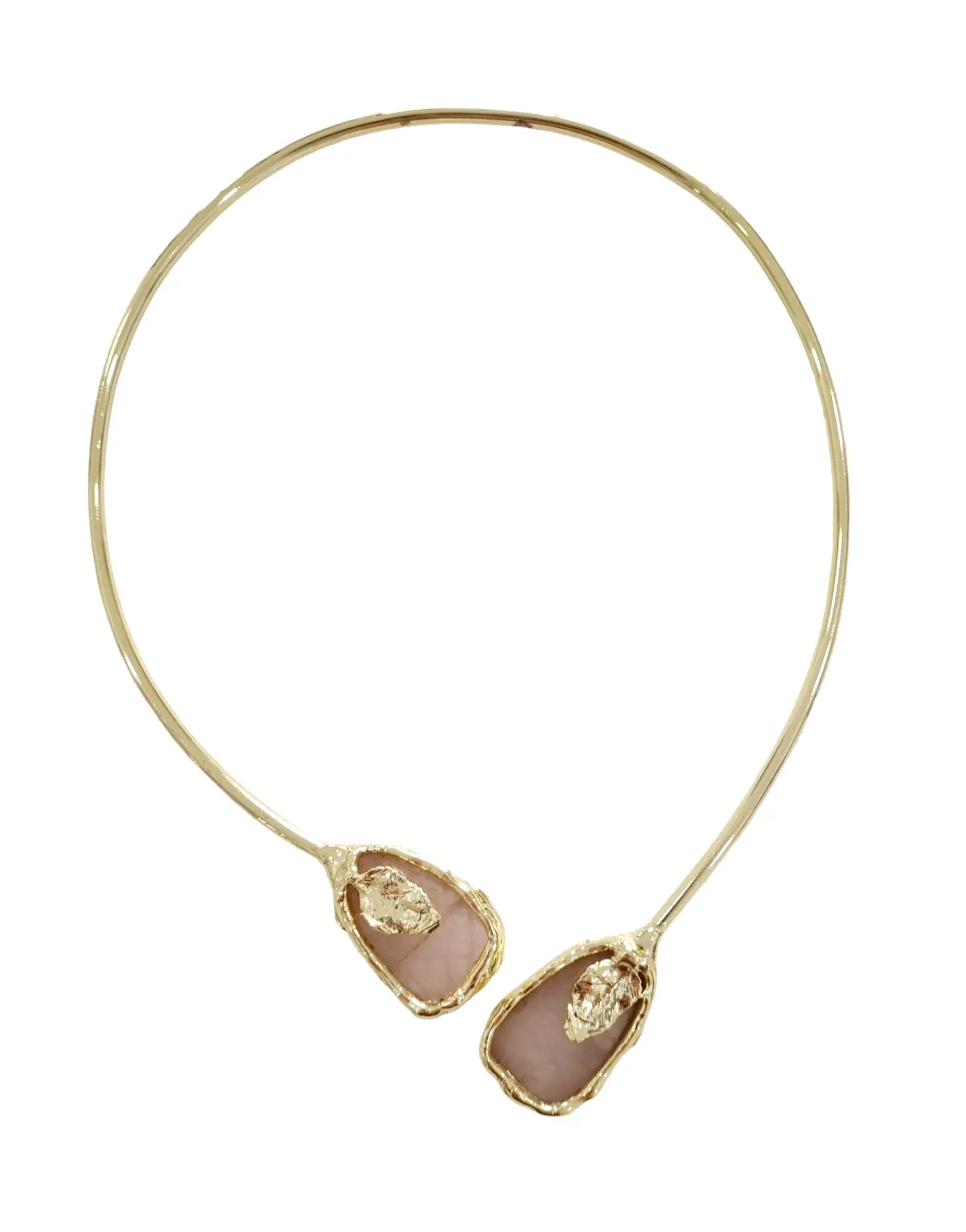 Choker necklace handcrafted with brass and rose quartz.