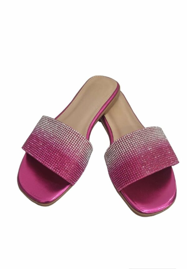 Fuchsia slippers with light points, 1.5cm rise, comfort cushion.