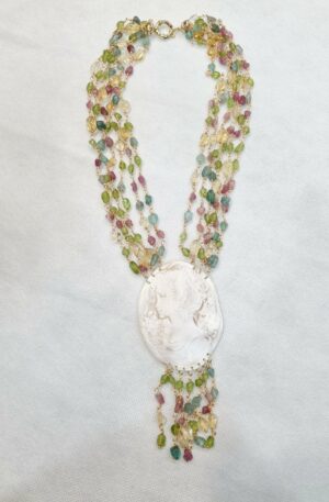 Choker necklace with pendant made with quartz and cameo large 7cmx5cm. Steel clasp. Choker length 49cm Pendant length 13cm