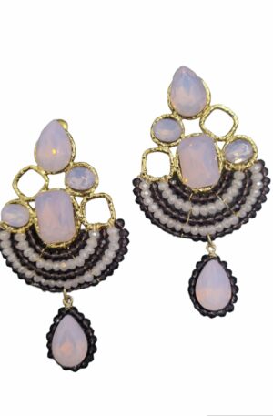 Handcrafted earrings with crystals and light points on a brass base. Length 7cmWeight 8.9gr