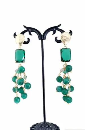 Earrings made with agate, crystals and brass pin. Weight 12.2g Length 8cm