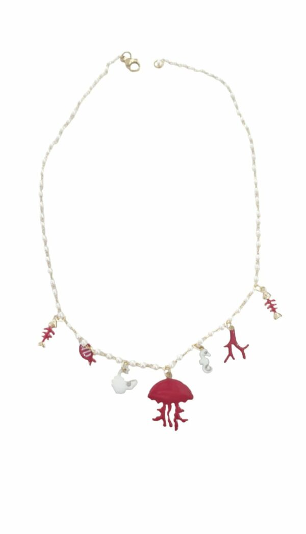 Marine necklaces with microbeads and mixed enamelled charms – Length 35cm