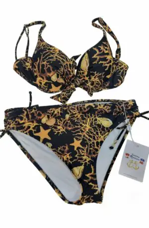 Bikini with bow and underwire cup, culisse briefs. Adjustable bratellineCoral pattern