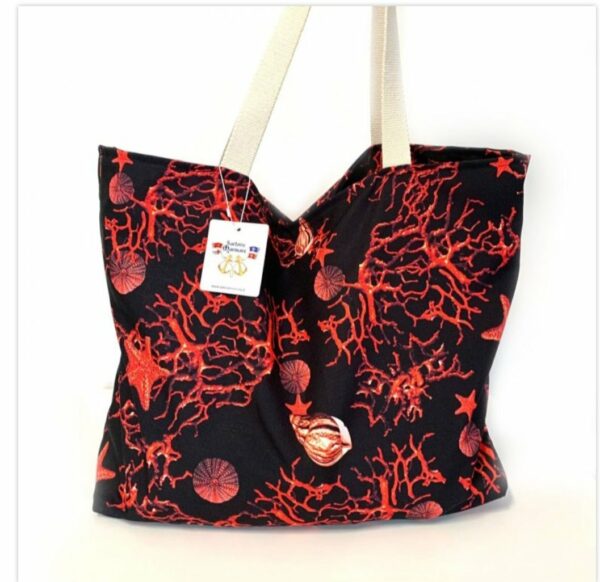 Große Strand-Shopper-Tasche aus Polyester mit Reißverschluss, rotes Korallenmuster