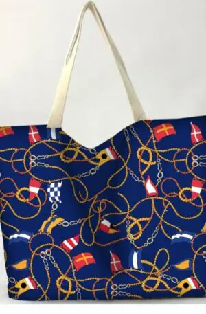 Large Beach Shopper Bag in Polyester with Zip Closure – Nautical Pattern