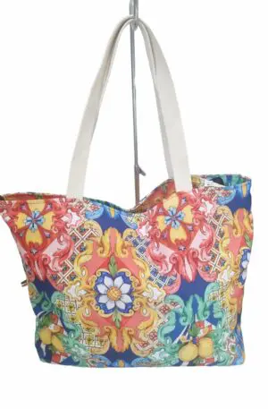Large Beach Shopper Bag in Polyester with Zip Closure - Women's Rosalia Pattern