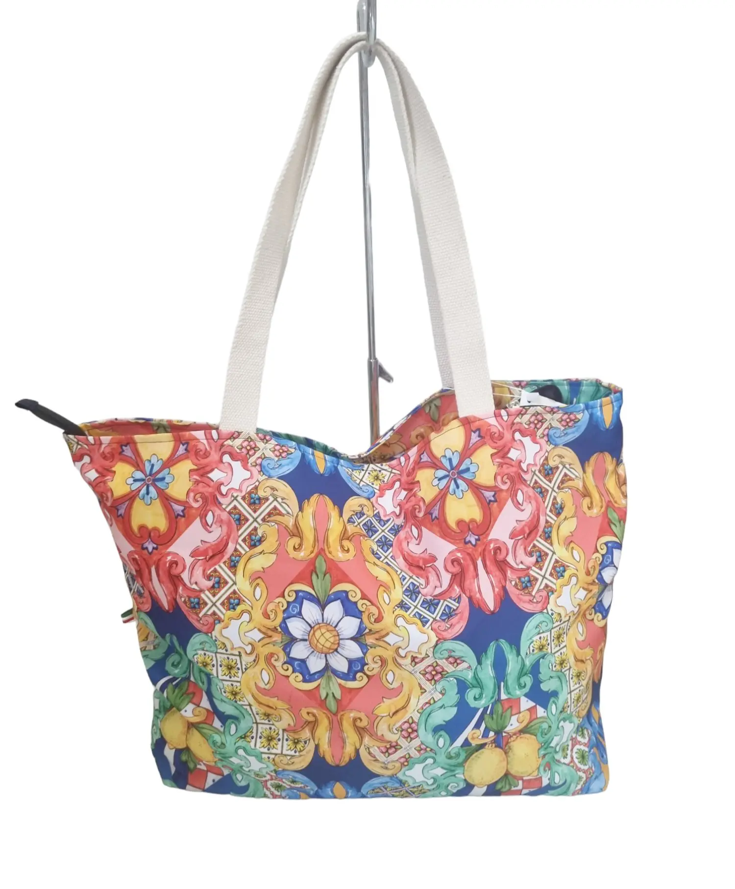 Large Beach Shopper Bag in Polyester with Zip Closure - Women's Rosalia Pattern