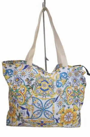 Large Beach Shopper Bag In Polyester With Zip Closure - Vietri Pattern