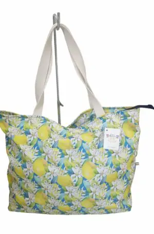 Large beach shopper bag in polyester with orange blossom pattern, handmade in Italy
