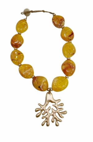 Resin choker necklace with hypoallergenic metal pendant - Maximum adjustable length 52 cm