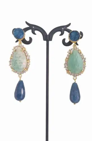Earrings made with agate, amazonite surrounded by zircons, druzy pin. Length 7cm Weight 12.1gr
