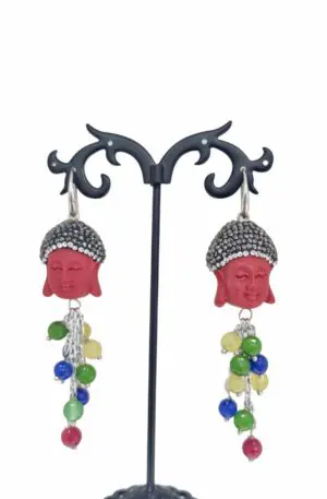 Earrings made with resin Buddha with Marcasite and agate. Length 8cm Weight 12.3g