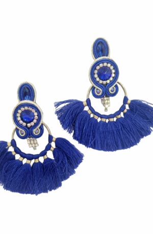 Earrings made with soutache technique, rhinestones and tassels. Length 7.5cm Weight 6.6gr