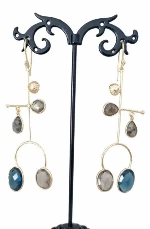 Earrings made with brass, quartz and labradorite set. Length 8.5cm Weight 5 g