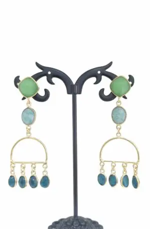 Earrings made with natural stones and brass, length 6cm, weight 4.2g