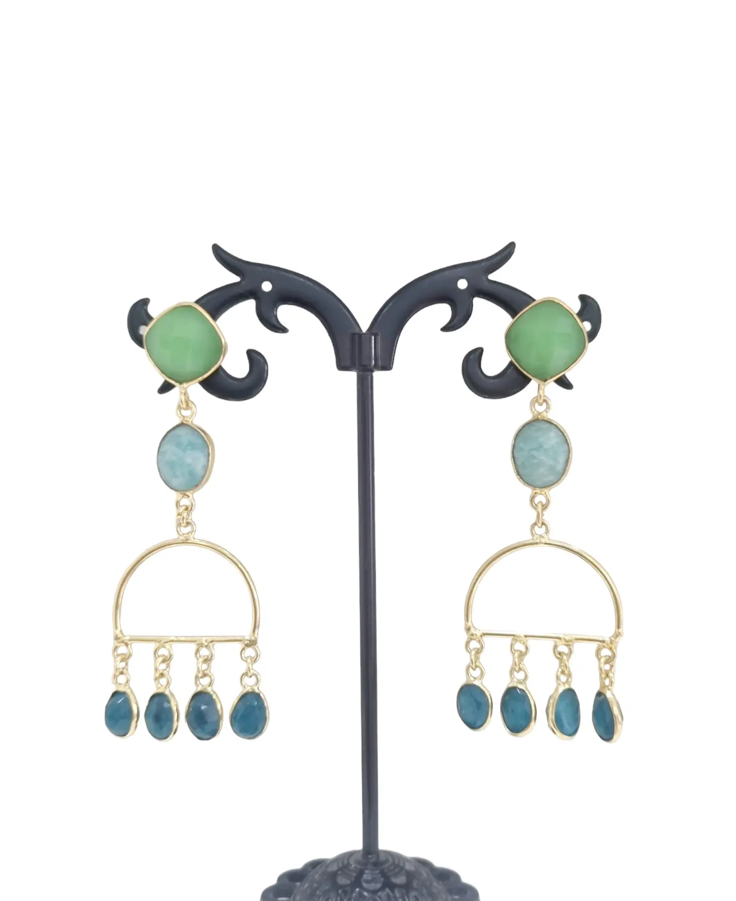 Earrings made with natural stones and brass, length 6cm, weight 4.2g