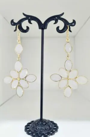Earrings made with brass and set quartz.Length 7.5cmWeight 6.2gr