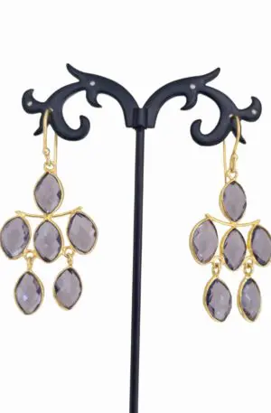 Earrings made with purple quartz and brass. Length 5.5cm Weight 4.7gr