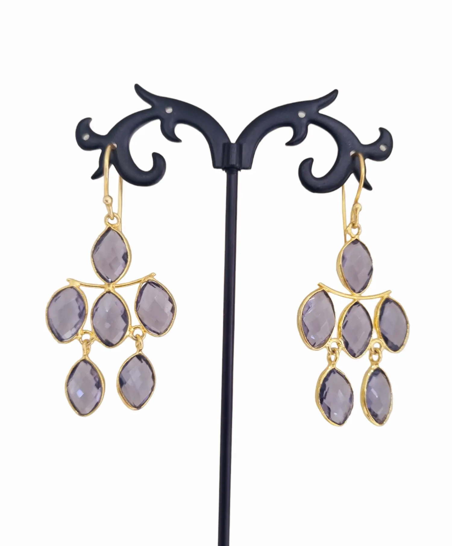 Earrings made with purple quartz and brass. Length 5.5cm Weight 4.7gr