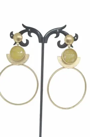 Earrings made with brass and set with natural yellow stone. Length 7.5cm Weight 6.5gr