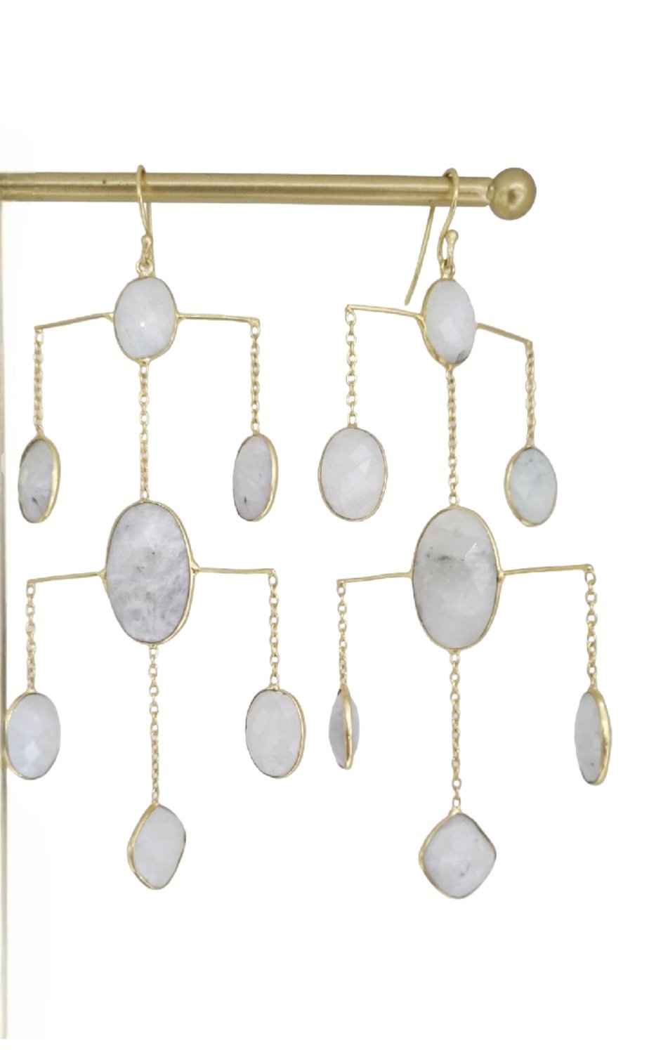 Earrings made with moonstone and brass. Length 12cm Weight 12.1 g