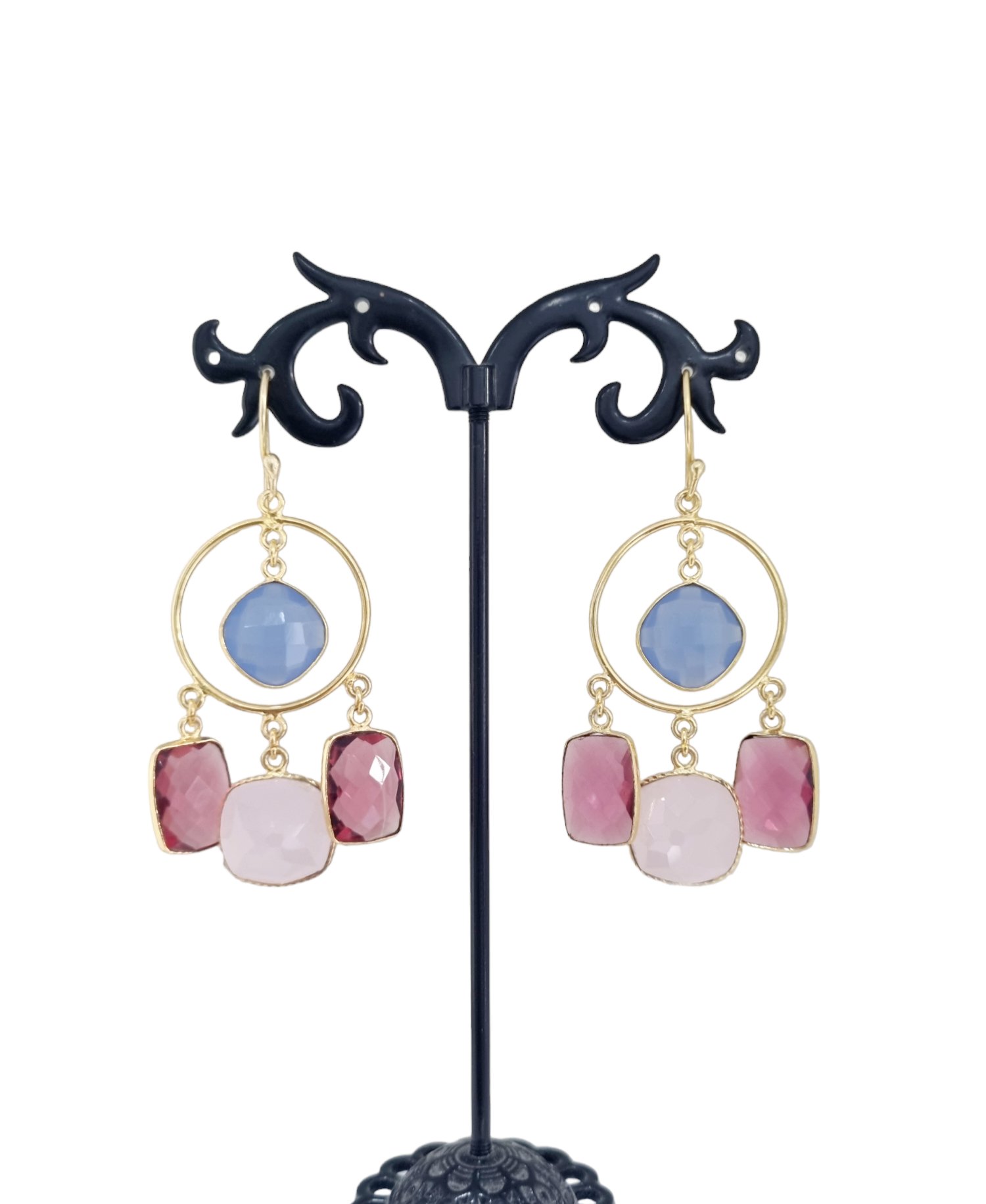 Quartz and brass earrings – Length 6.5cm, Weight 7.9gr – Elegant accessory