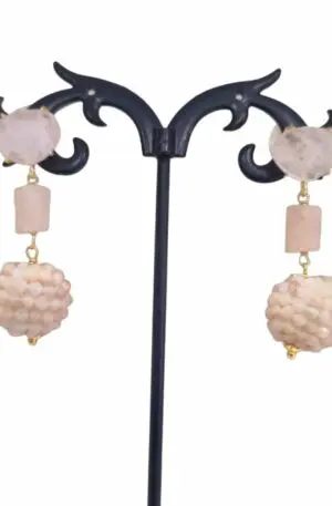 Rose quartz and cat's eye earrings – Light and comfortable Weight 4.6 g Length 4.5cm