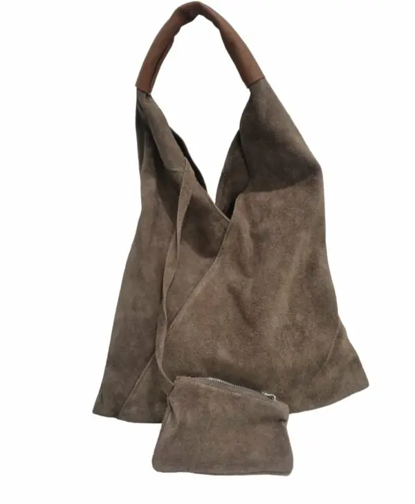 Tasche aus nacktem Wildleder mit Griff aus echtem Leder – hergestellt in Italien