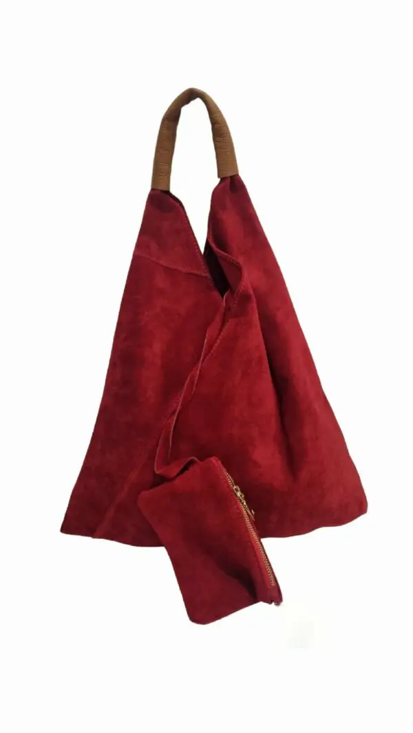 Tasche aus nacktem Wildleder mit Griff aus echtem Leder – hergestellt in Italien