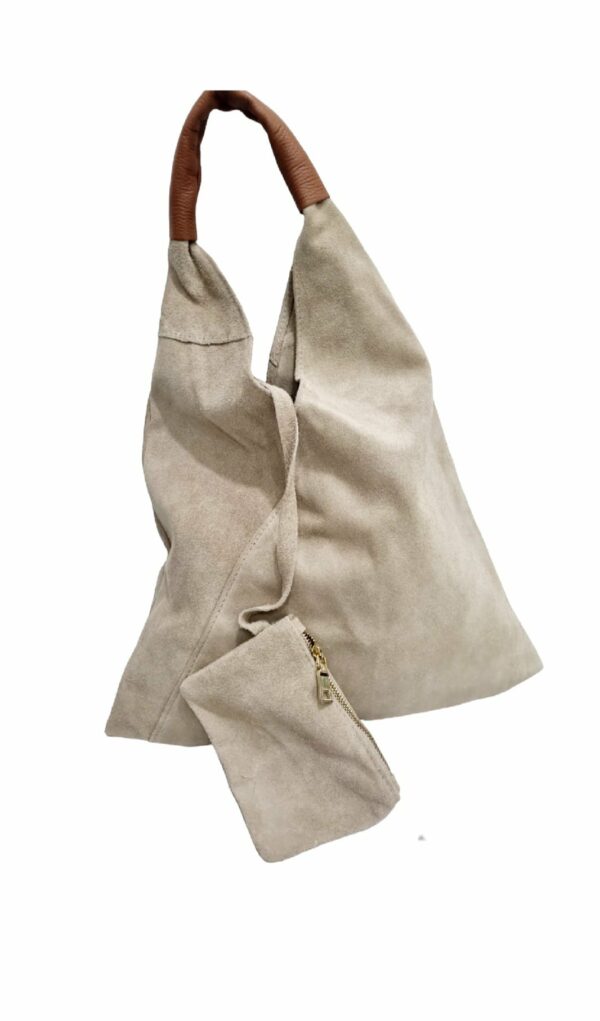 Naked suede bag with real leather handle – Made in Italy