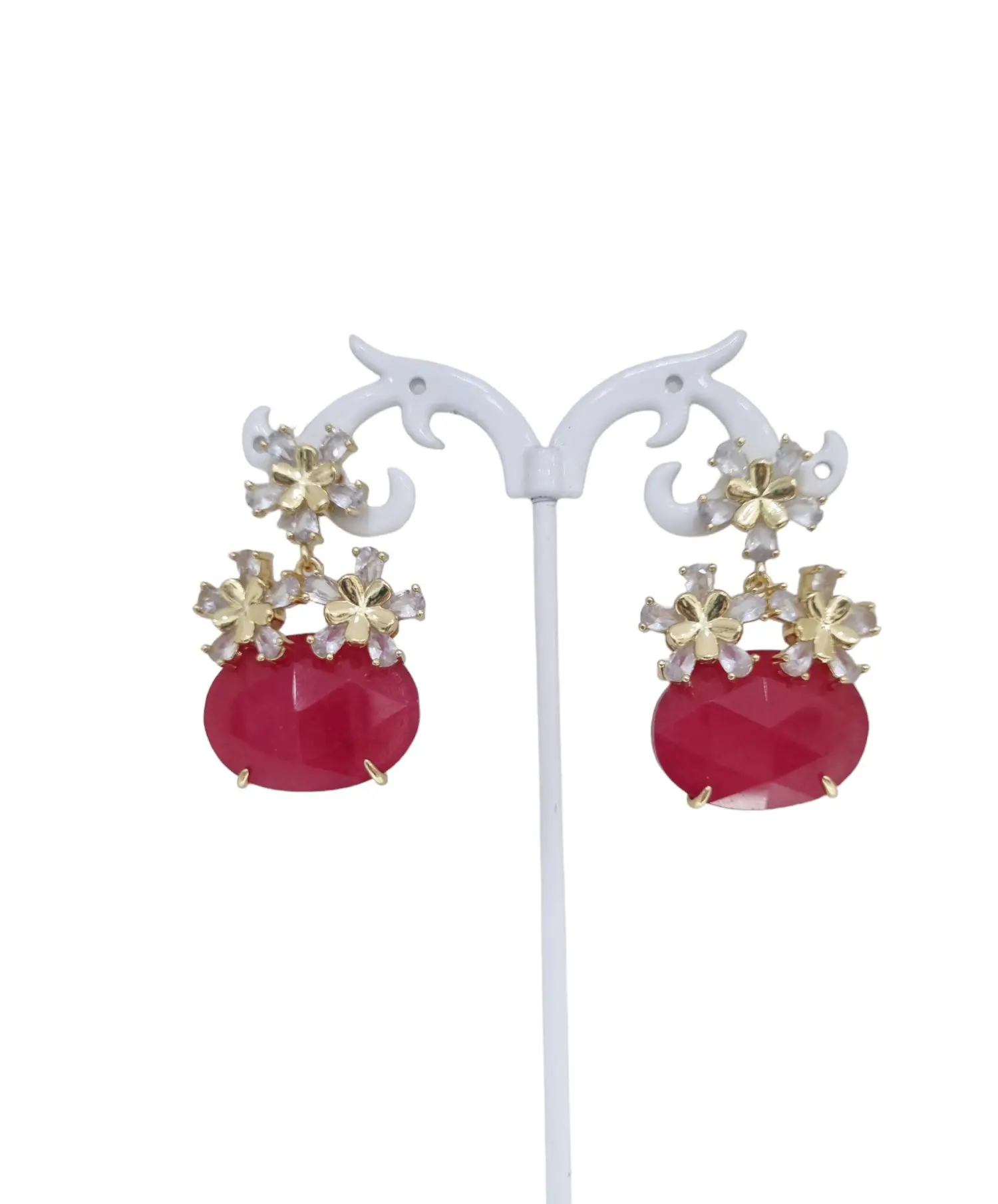 Earrings with light points and red agate | Length 4cm | Weight 9.2gr