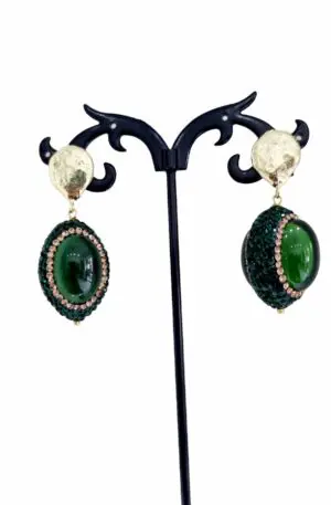 Elegant earrings with cat's eye and Marcasite brass pin – Length 4 cm, weight 10.6 g