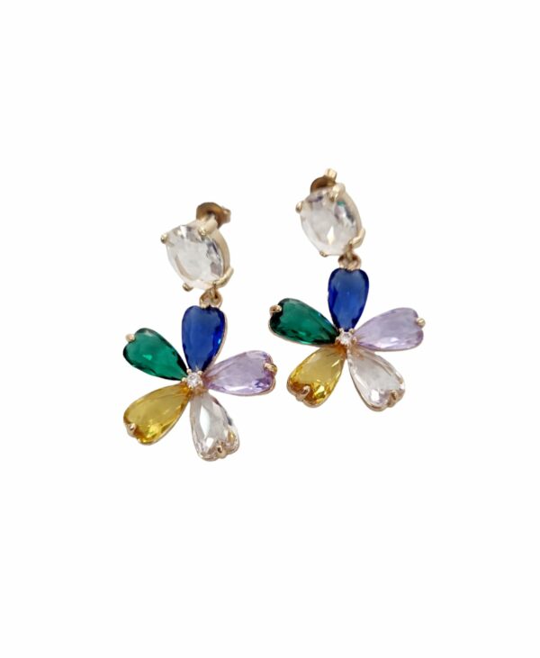 Brass earrings with light points and zircons - Length 3.5 cm - Weight 3.7 g