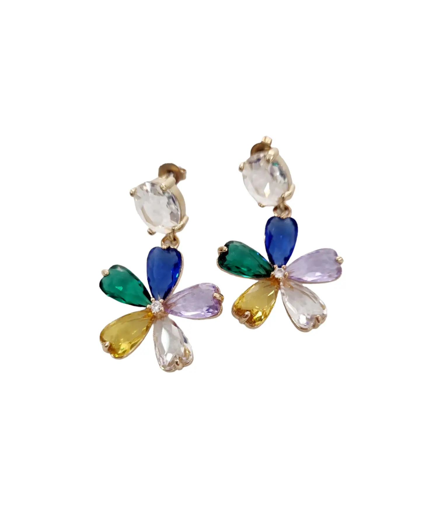 Brass earrings with light points and zircons - Length 3.5 cm - Weight 3.7 g