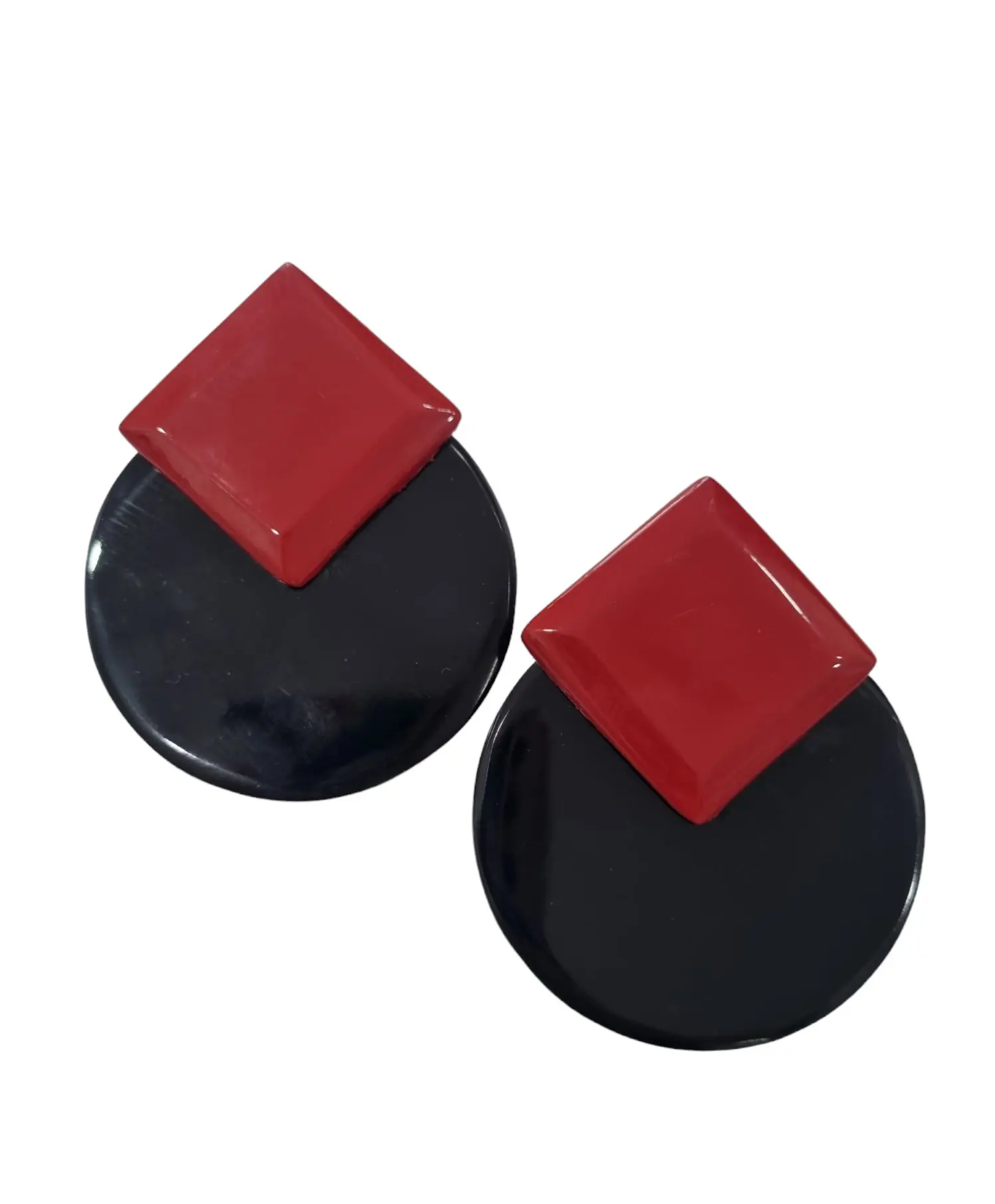 Pendientes de hueso negro y rojo con pasador de plata 925, de 6 cm de largo y peso 15,3 g.