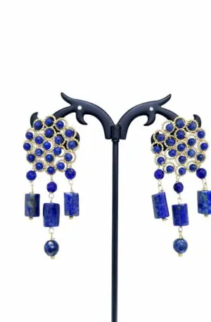 Boucles d'oreilles lapis lazuli et agate bleue – Longueur 5cm – Poids 6g