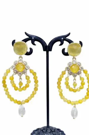 Handcrafted earrings with agate and quartz – Length 7.5cm – Weight 8.6gr