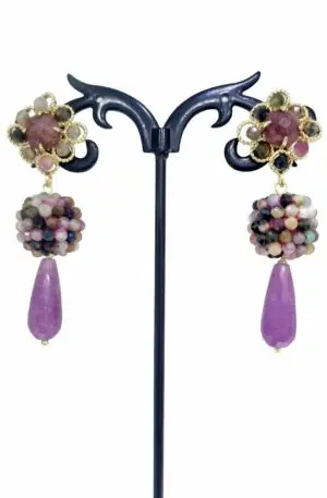 Agate and tourmaline earrings – Elegant and light design – Weight 7.1g Length 5cm