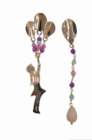 Handcrafted earrings in golden brass with multicolored agate – Length 8.5cm / 9.5cm – Weight 4.7gr / 3.3gr